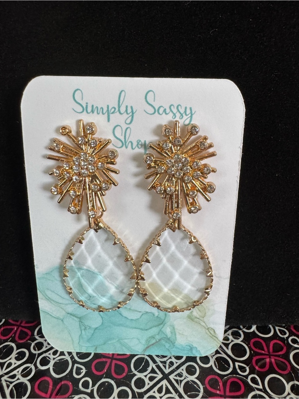 Gold Teardrop Crystal Dangle Earrings